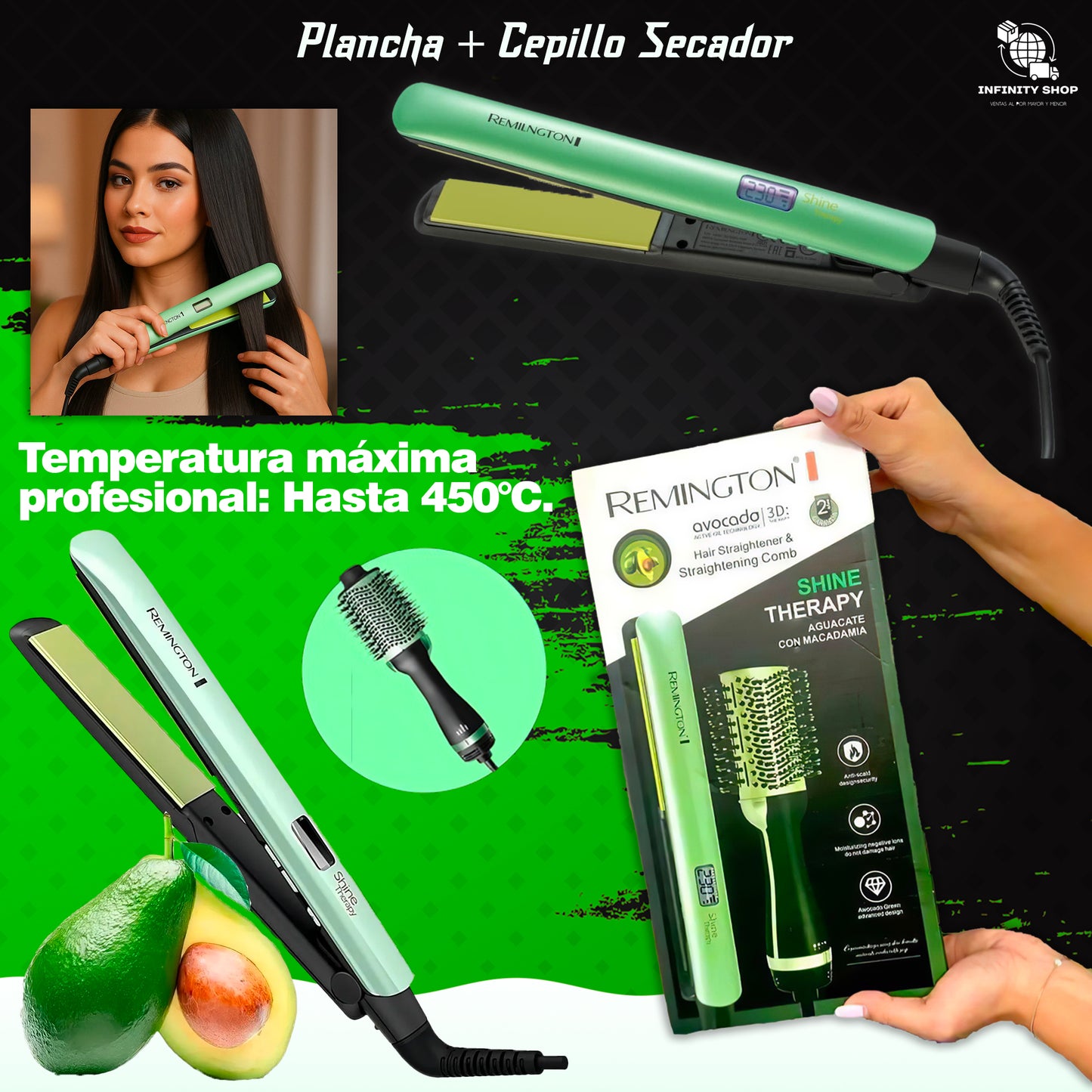 🥑Combo Plancha + Cepillo Secador Aguacate 🎀.
