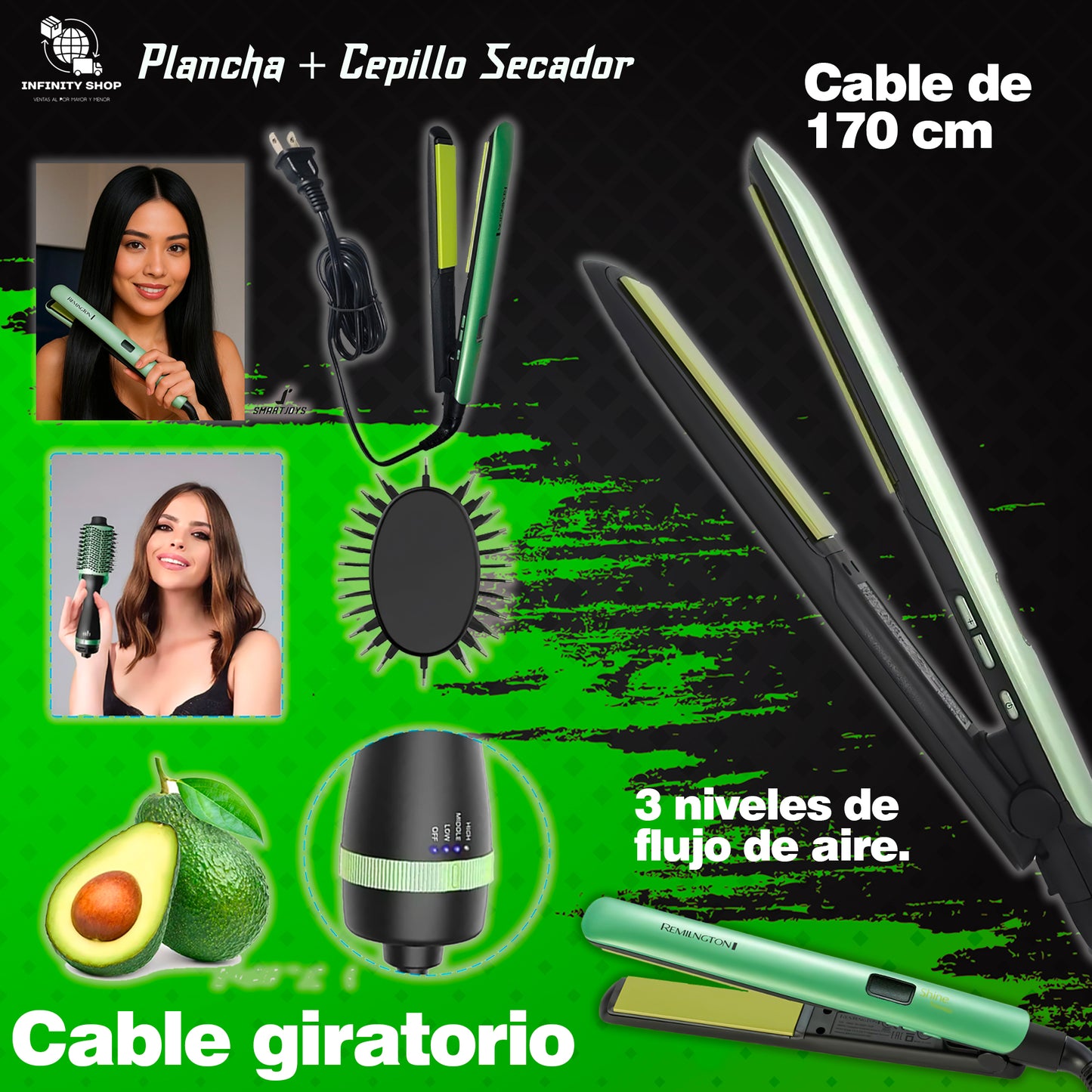 🥑Combo Plancha + Cepillo Secador Aguacate 🎀.