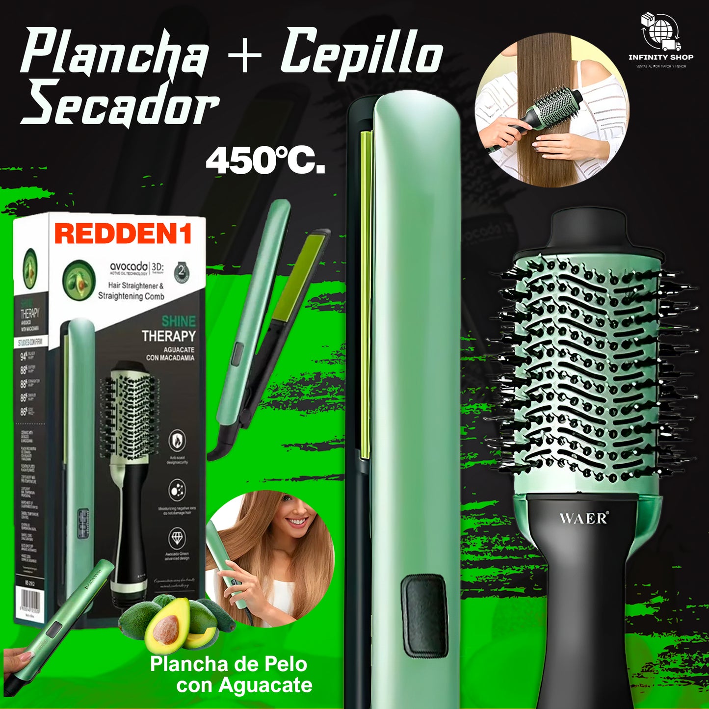 🥑Combo Plancha + Cepillo Secador Aguacate 🎀.