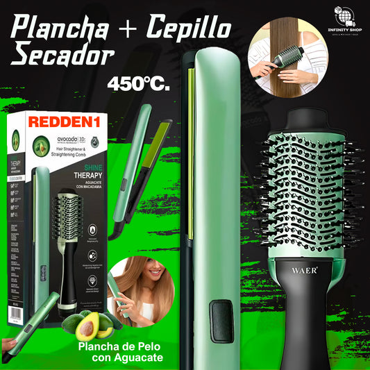 🥑Combo Plancha + Cepillo Secador Aguacate 🎀.